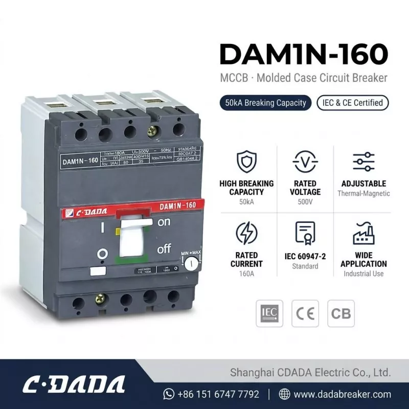 CDADA Tshaj Tawm Muaj Peev Xwm Loj DAM1N-160 160A MCCB Circuit Breaker